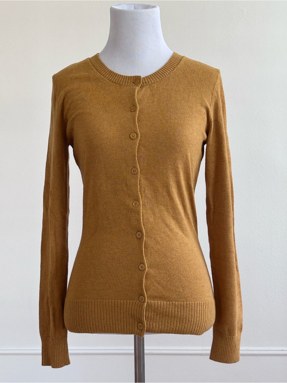 GAP Women's Mustard Button-Up Crewneck Cardigan